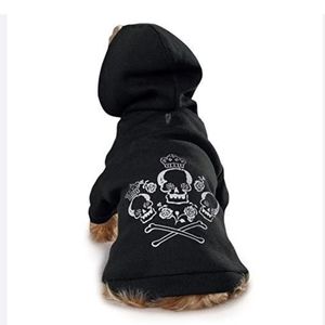 Crowned Crossbone & Rose Black & Silver Dog Hoodie Pet Sweatshirt Sz S